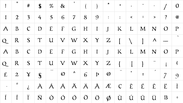LHF Mackinlay Regular  glyph index