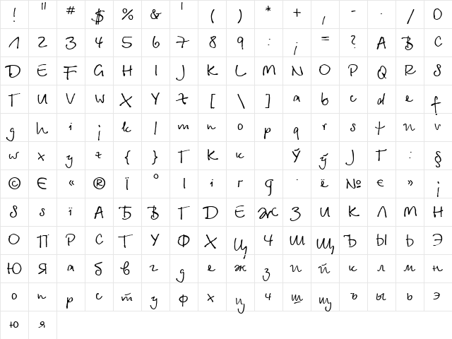 Betina Normal Cyrillic  glyph index