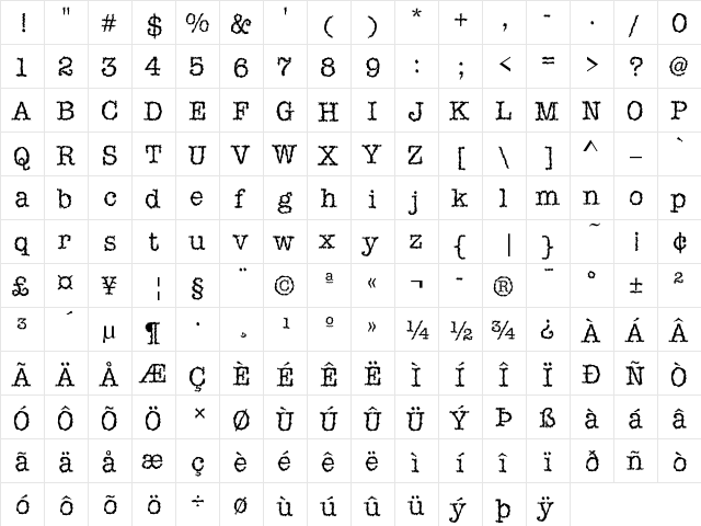 Ice Age D Regular  glyph index
