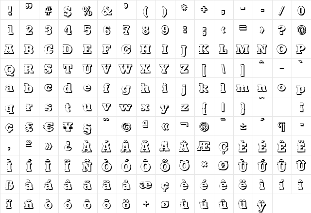 EugeneBeckerShadow-ExtraBold Regular  glyph index