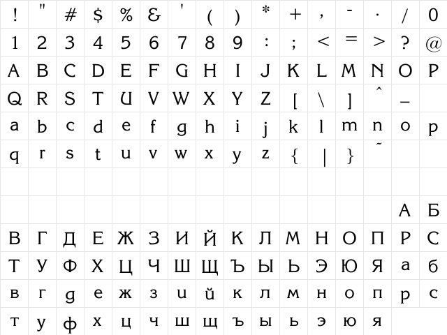 Korinna_SU Regular  glyph index