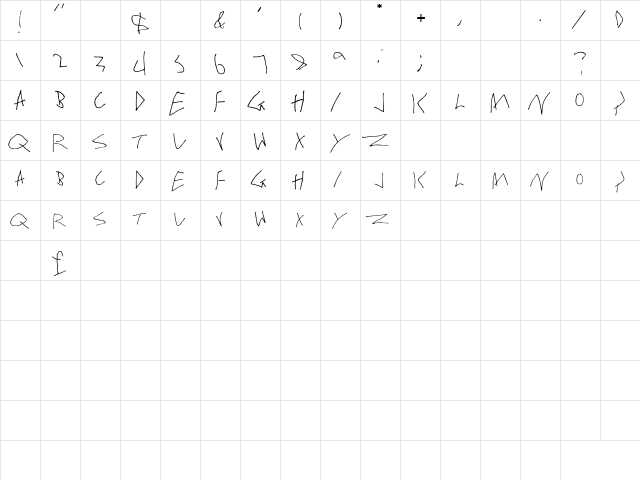 Broke Regular  glyph index