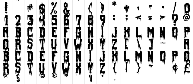 Fiendish Regular  glyph index