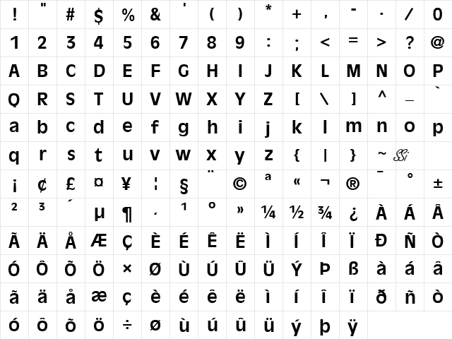 Decade SSi Bold  glyph index