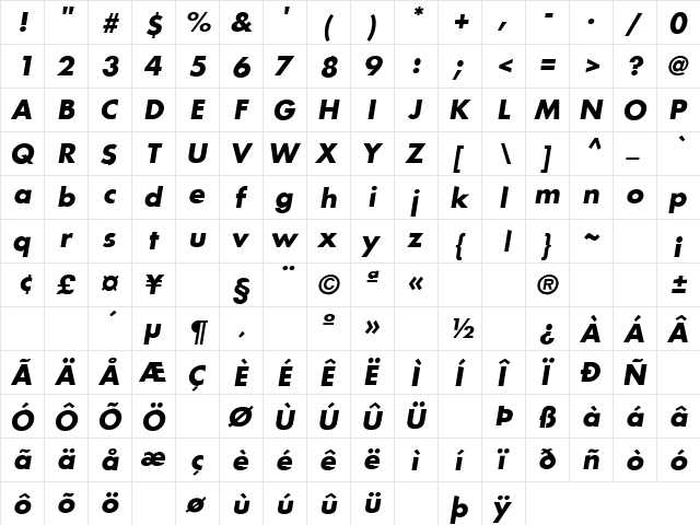Heartbreaker 8 Regular  glyph index