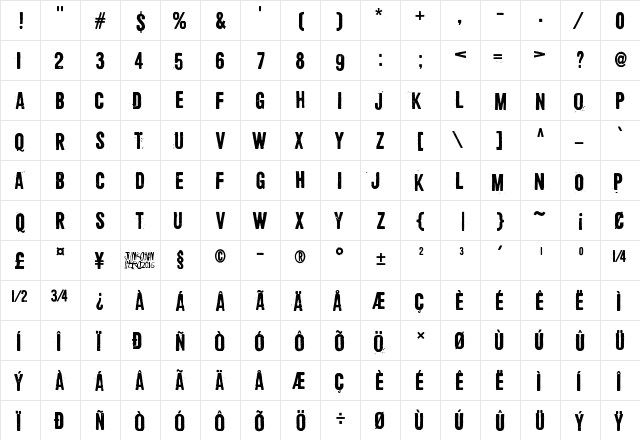 Shoemaker Regular  glyph index