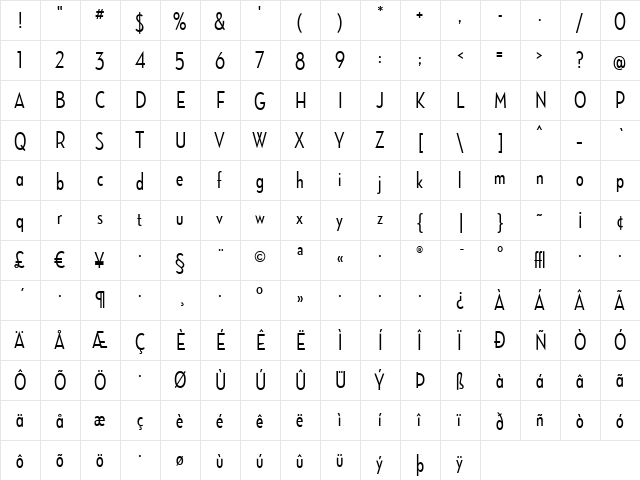 NeutrafaceCondensedPS Medium  glyph index