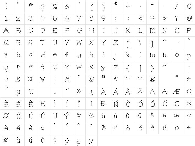 PepClub Regular  glyph index