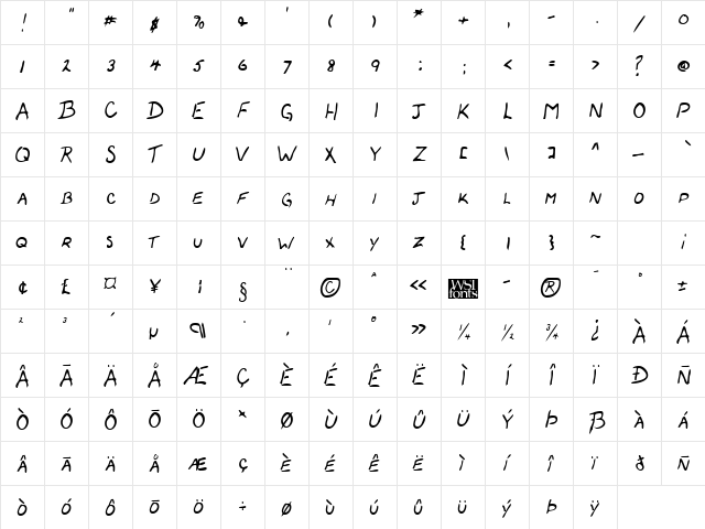 LEHN059 Regular  glyph index