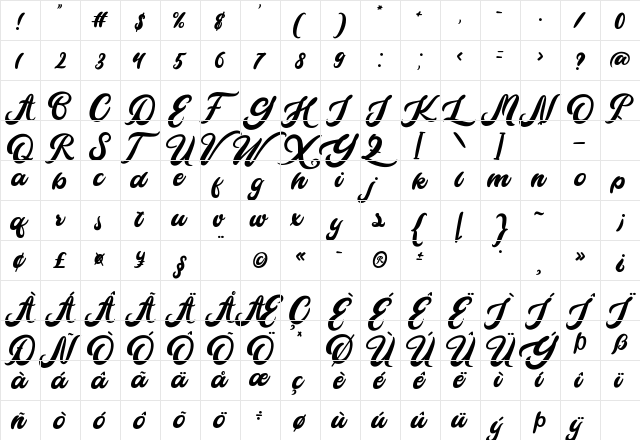 Cameliya Regular  glyph index
