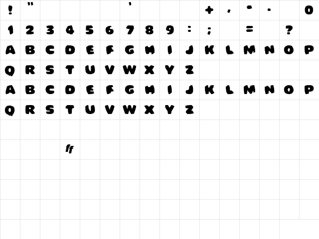 Bomberman Regular  glyph index