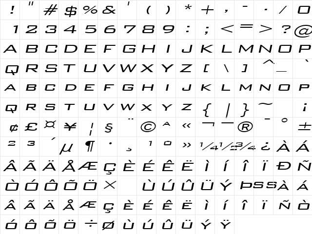 WallStreetExtended Italic  glyph index