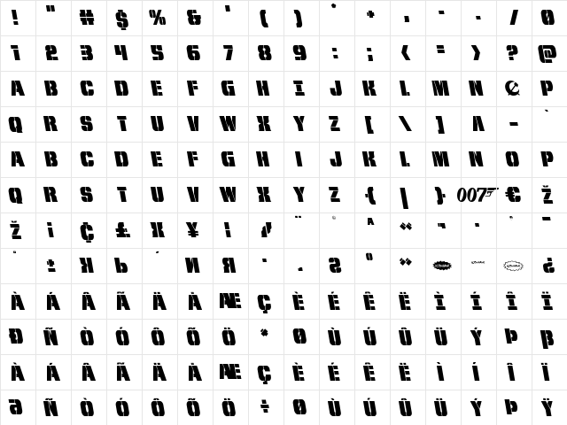 From BOND With Love Leftalic Italic  glyph index