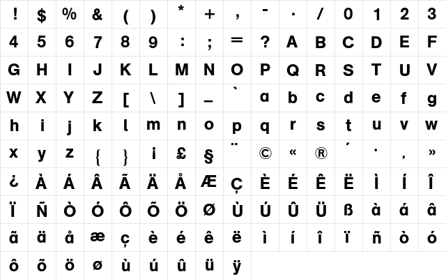 AG Schulbuch Two BQ Regular  glyph index