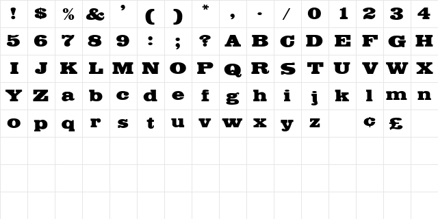 BodegaDisplaySSK Regular  glyph index
