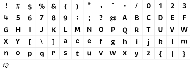 Brevia Semibold Regular  glyph index