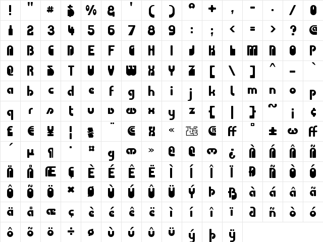 Choda Regular  glyph index