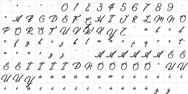 Elegancia Romantica Regular  glyph index