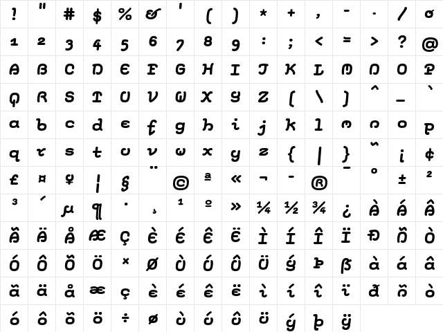 Elementis LT Std Bold  glyph index