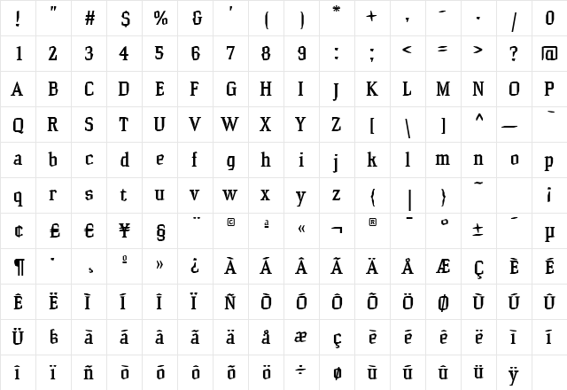Hammerhead Medium  glyph index