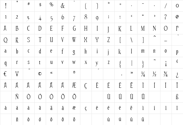 Echelon Regular  glyph index