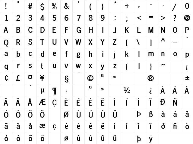 Moby Dick 3 Bold  glyph index