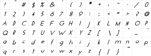 Glo-Italic Regular  glyph index
