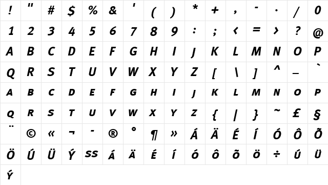 MetaBoldCELF Medium Italic  glyph index