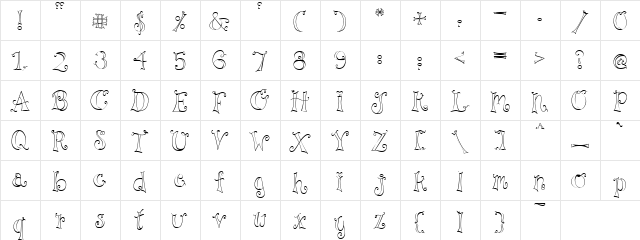 PC Curls Regular  glyph index