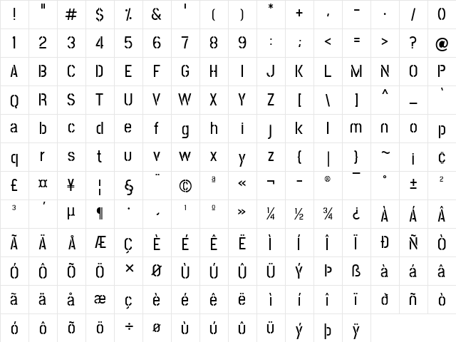 Post No Bills Colombo SemiBold  glyph index