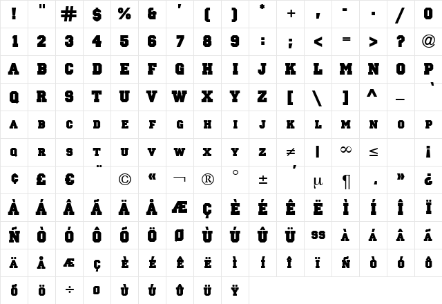 PrincipalSolid Regular  glyph index