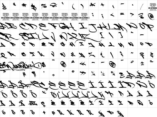 Fat Wandals PERSONAL USE Regular  glyph index