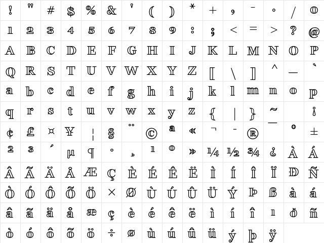 Fakedes Outline Bold  glyph index