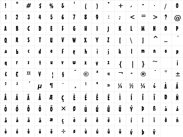 MisterEarl BT Regular  glyph index