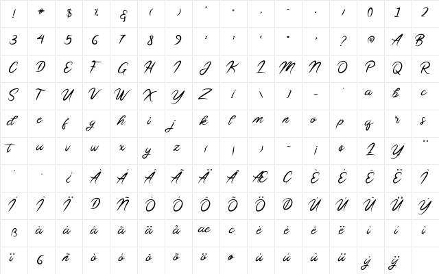 Sollasy Regular  glyph index