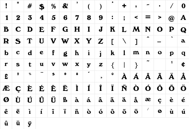 Windewood Regular  glyph index