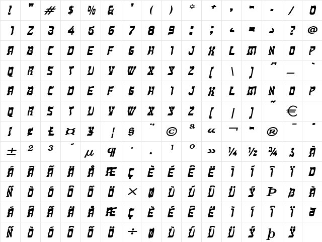 KosherWide BoldItalic  glyph index