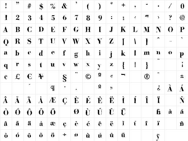 BodoniRandom Bold  glyph index