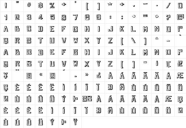 Chinese Rocks WideShaded Regular  glyph index