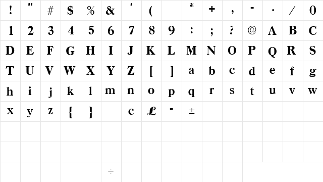 DendroSSK Regular  glyph index
