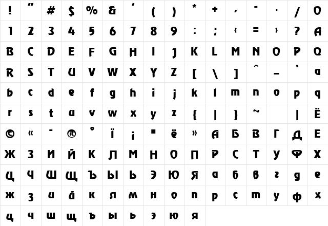 Revue Normal  glyph index