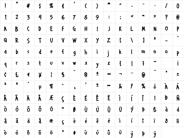 Handage AOE Bold  glyph index