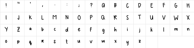 Mel Handwriting 2 Regular  glyph index