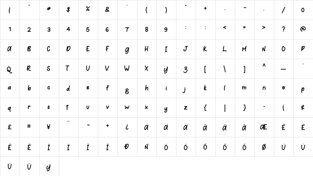 Meow Meong Regular  glyph index