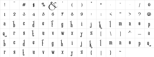 Victoriandeco Regular Regular  glyph index