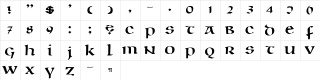 CallifontsC26PostScript Regular  glyph index
