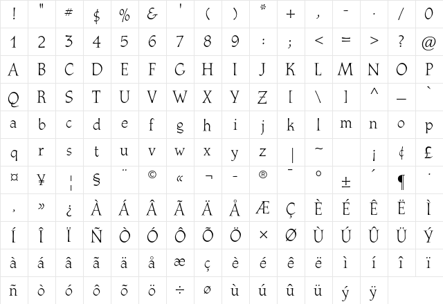 Athenaeum Std Regular  glyph index