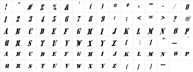 AustralianFlyingCorpsStencilSF Regular  glyph index