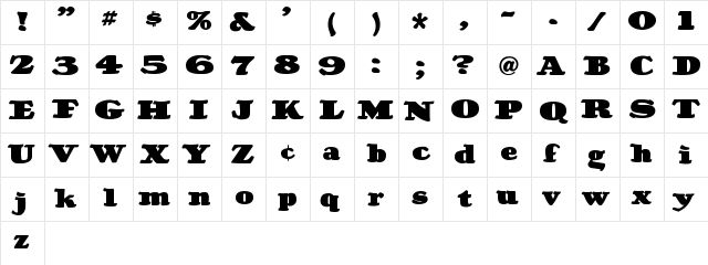 A&S Pen & Ink Roman Bold  glyph index