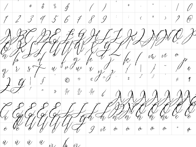 Heartkything Regular  glyph index